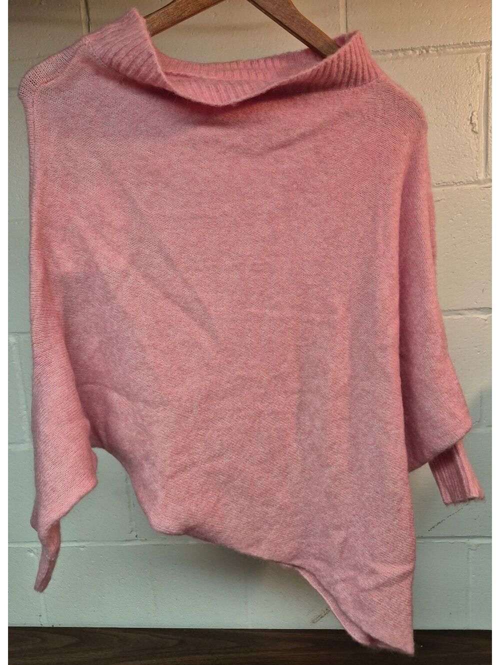Cloud Pink Asymmetrical Pullover Sweater with Ribbed Neck and Cuffs